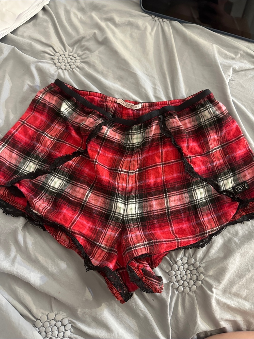 Red Plaid Lounge Bermudas with Black Trim - Victoria's Secret Pink